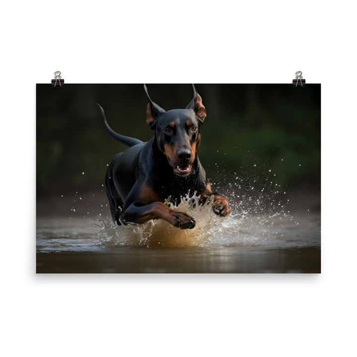 The athleticism of a Doberman Pinscher in action photo paper poster - Posterfy.AI