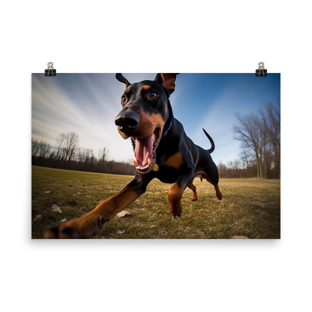 Doberman Pinschers love of running photo paper poster - Posterfy.AI