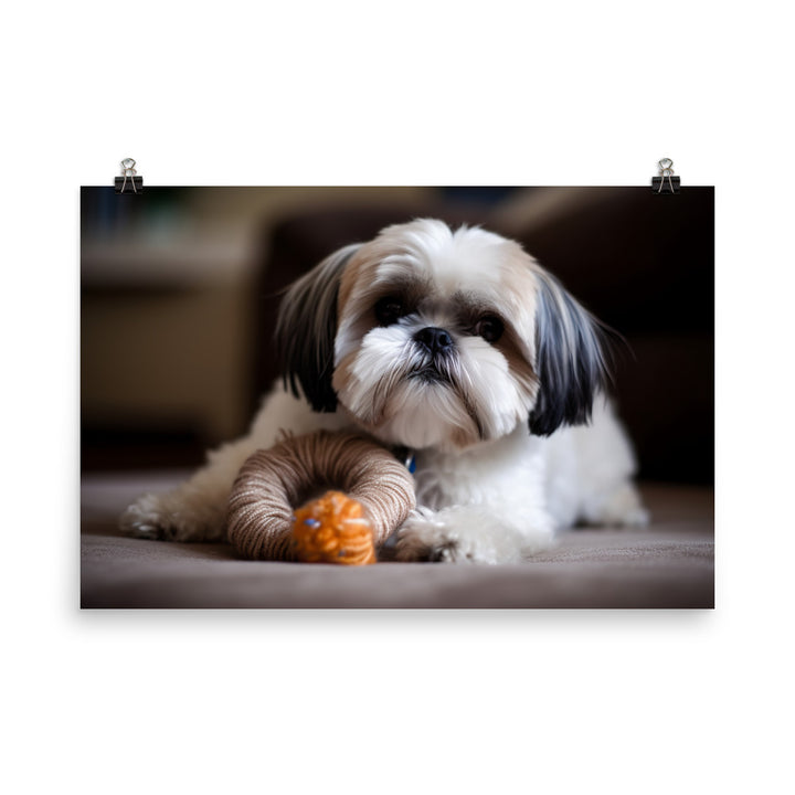 Shih Tzu Posing with a Toy photo paper poster - Posterfy.AI