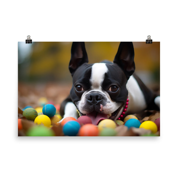 Happy Boston Terrier with Toys photo paper poster - Posterfy.AI