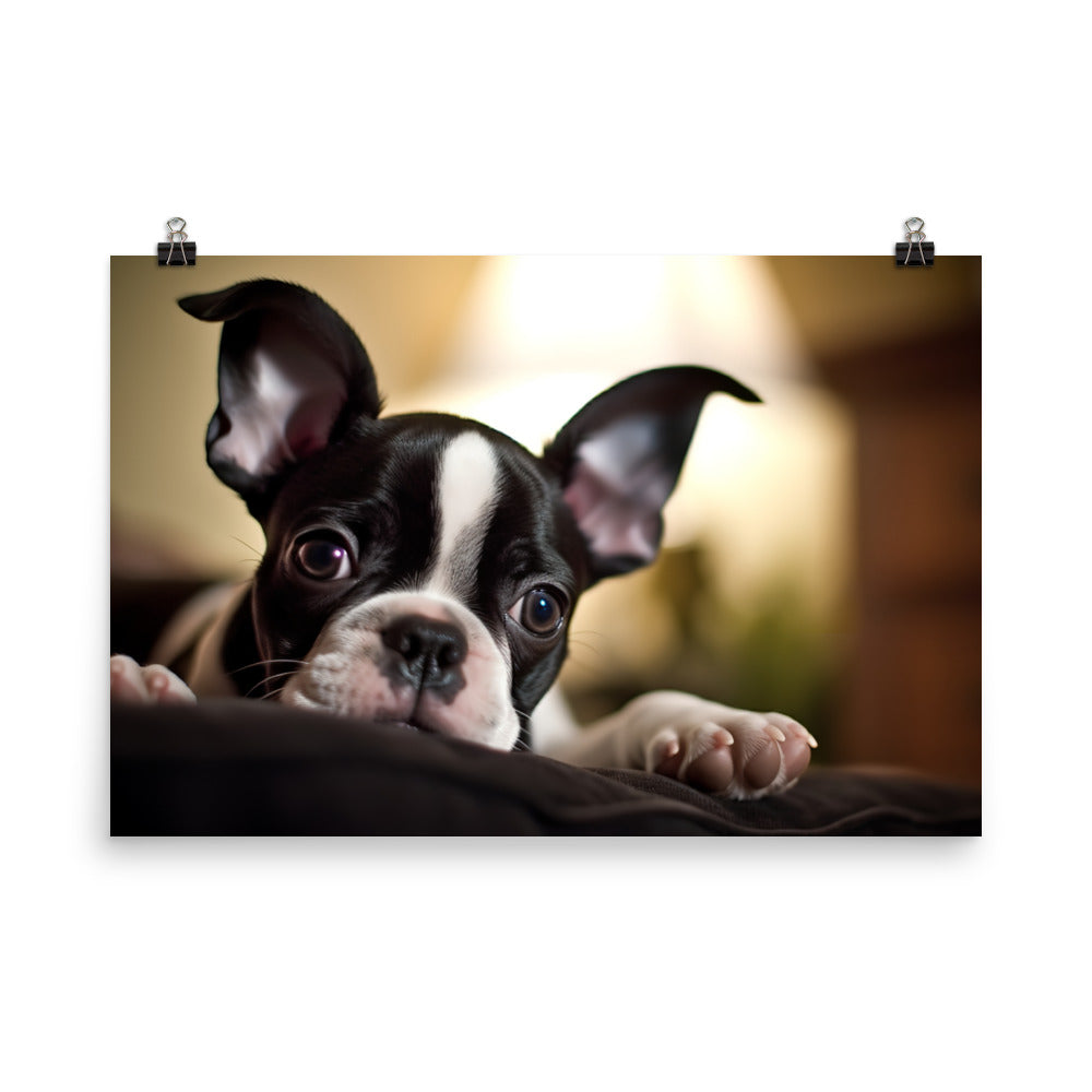 Boston Terrier Pup at Home photo paper poster - Posterfy.AI