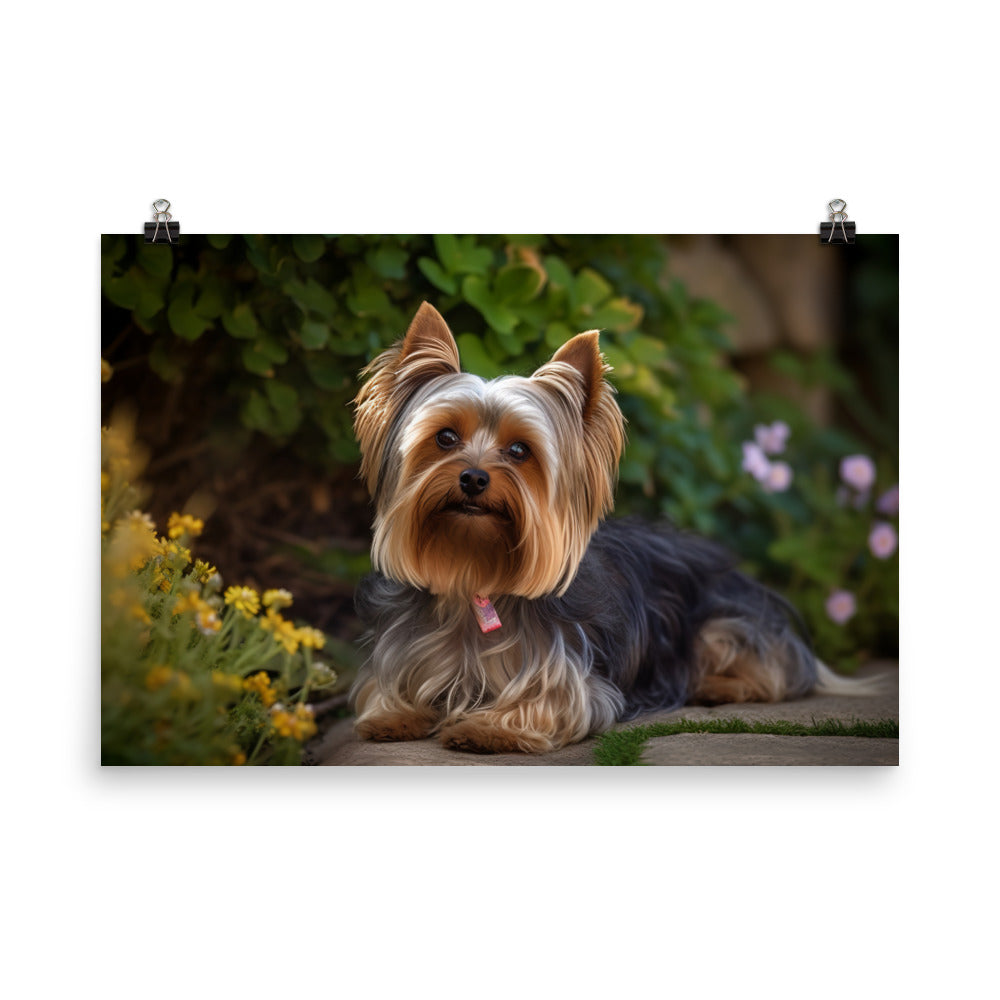 Yorkshire Terrier in the Garden photo paper poster - Posterfy.AI