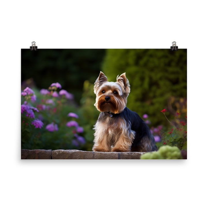 Yorkshire Terrier in the Garden photo paper poster - Posterfy.AI