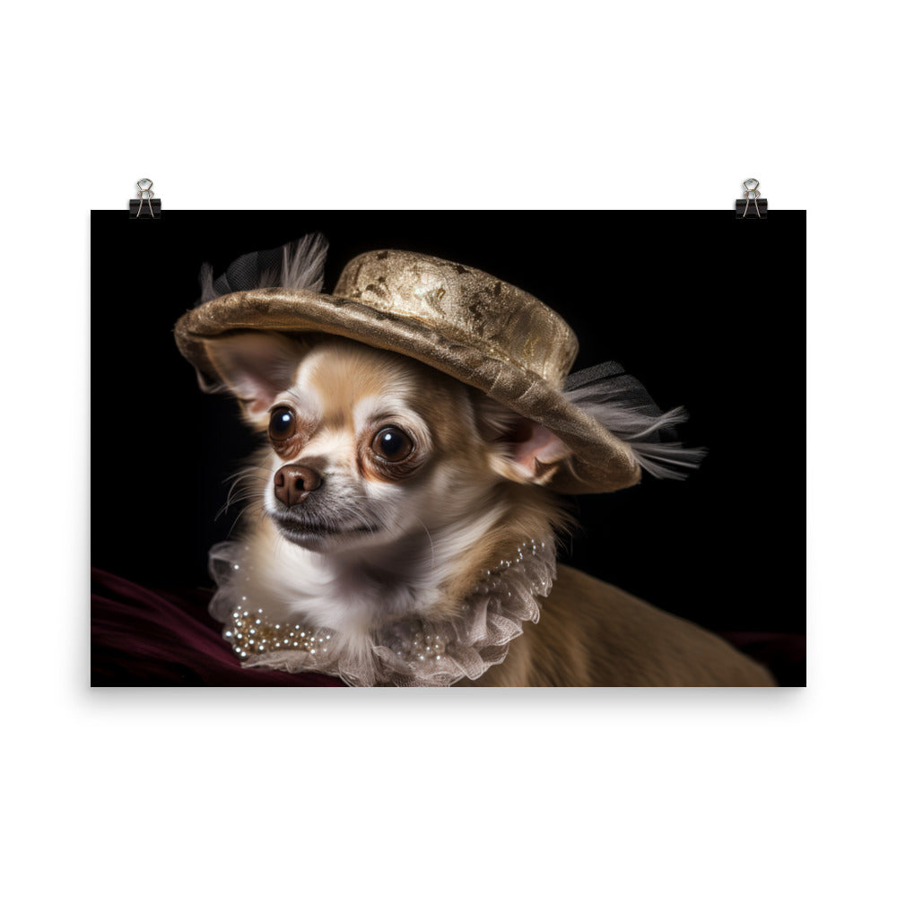 A Chihuahua posing with a boa and hat photo paper poster - Posterfy.AI