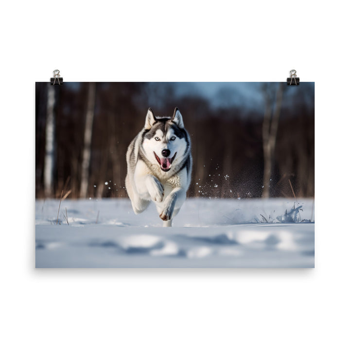 Siberian Husky in full stride photo paper poster - Posterfy.AI