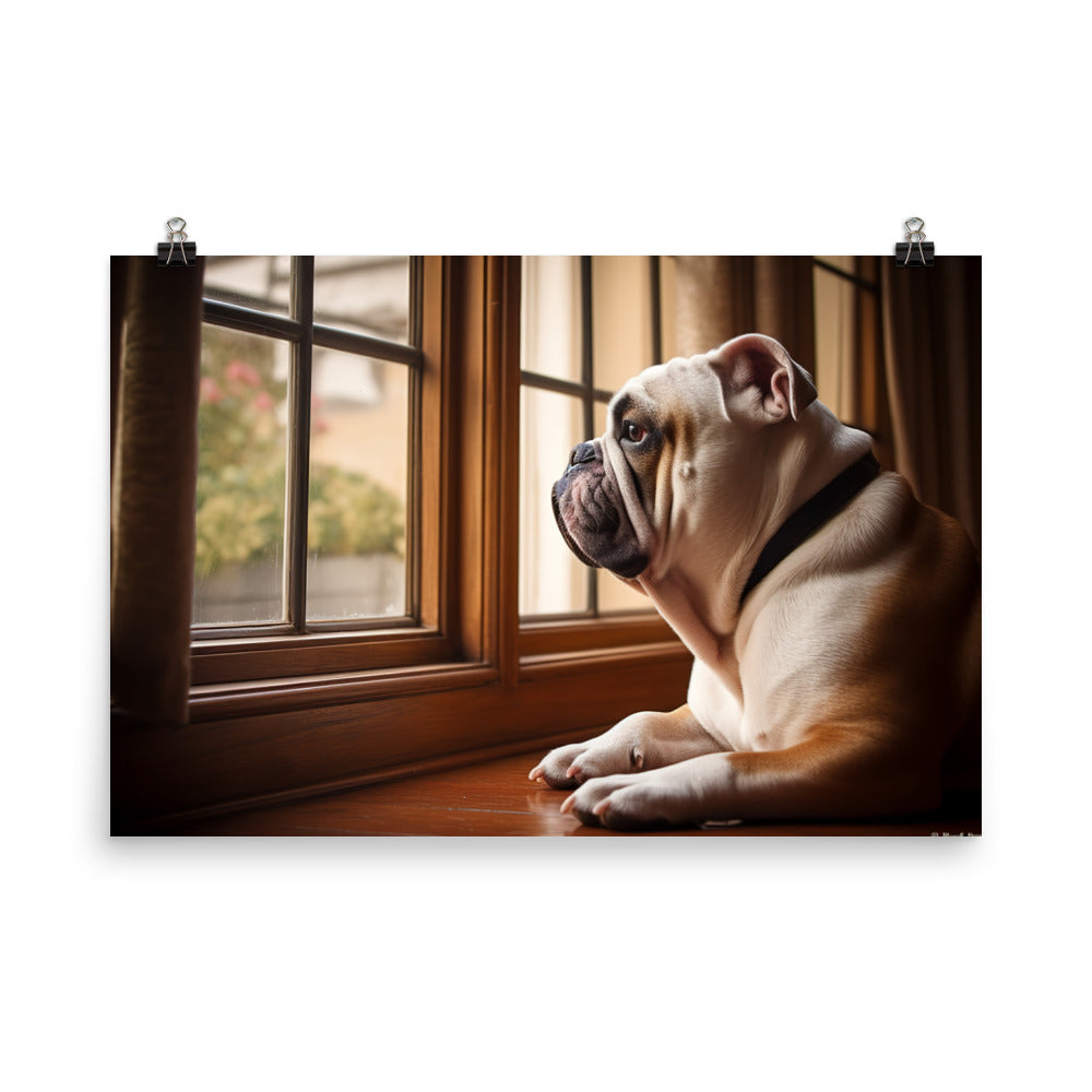 Thoughtful Bulldog at the Window photo paper poster - Posterfy.AI