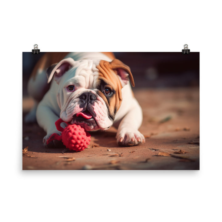 Silly Bulldog: Playful Pup with a Toy photo paper poster - Posterfy.AI