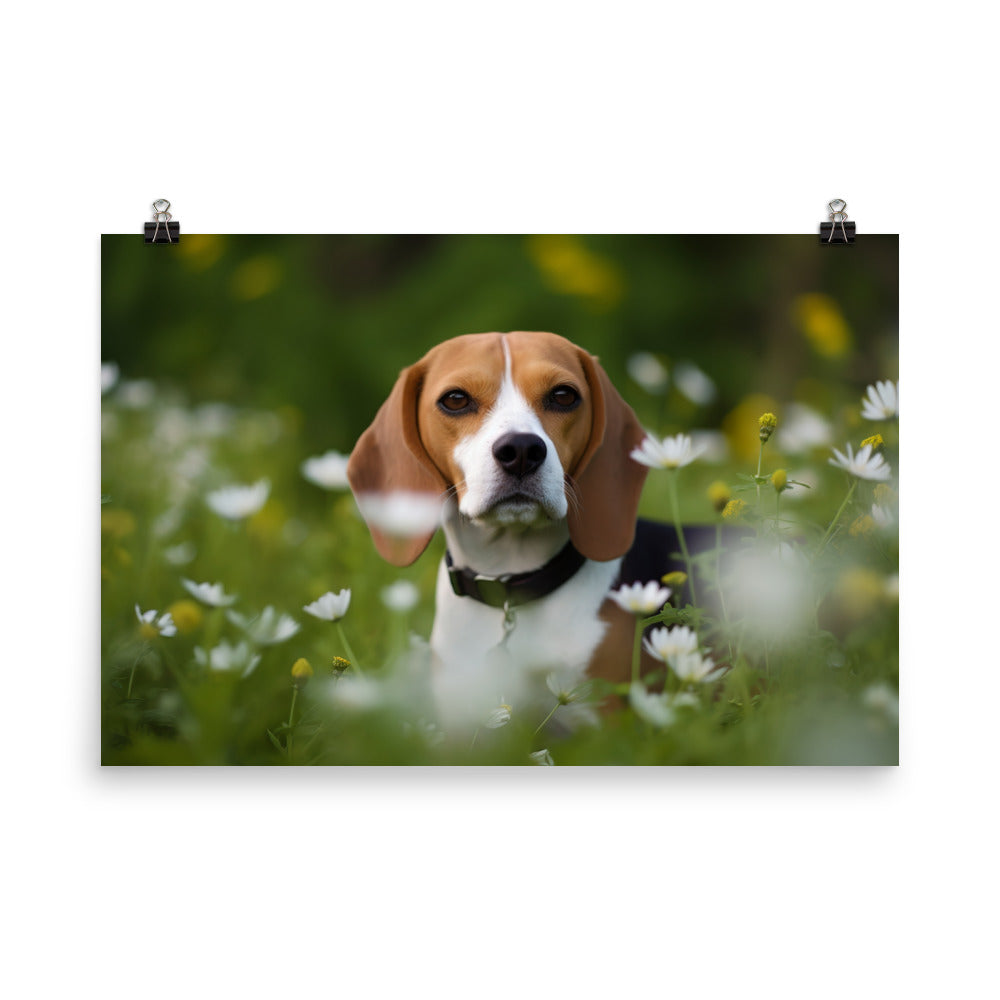 Beagle and the flowers photo paper poster - Posterfy.AI