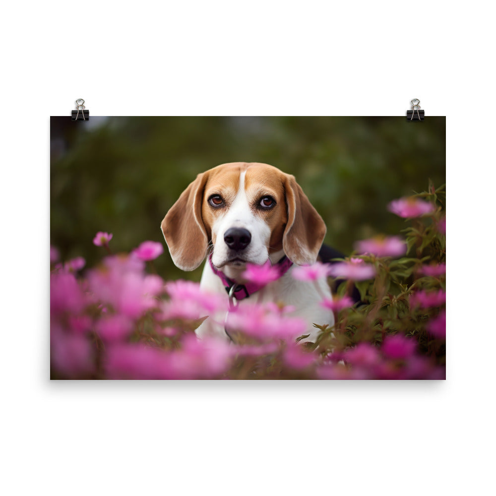 Beagle and the flowers photo paper poster - Posterfy.AI