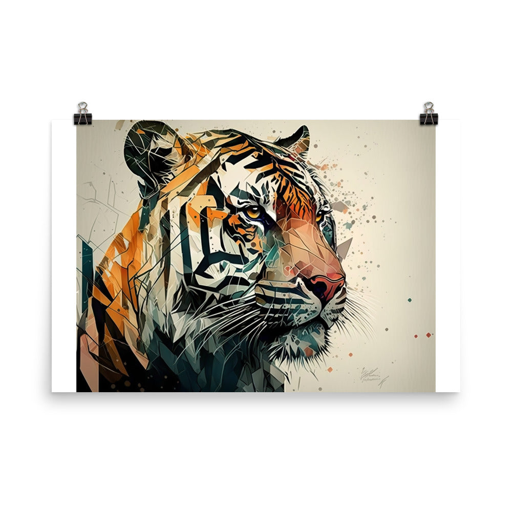 Tiger in colorful cubism style photo paper poster - Posterfy.AI