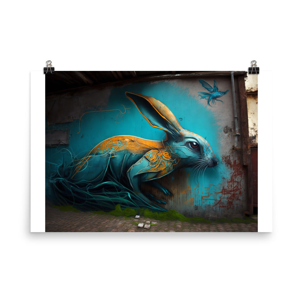 Rabbit in graffiti art photo paper poster - Posterfy.AI