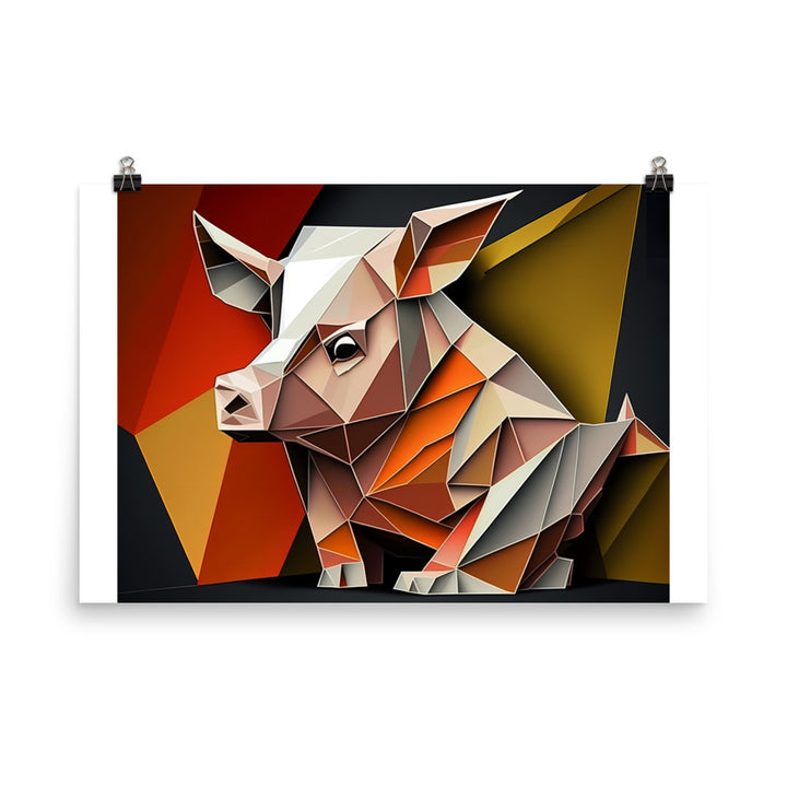 Pig in colorful cubism style photo paper poster - Posterfy.AI