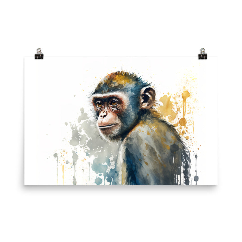 Monkey in watercolour photo paper poster - Posterfy.AI