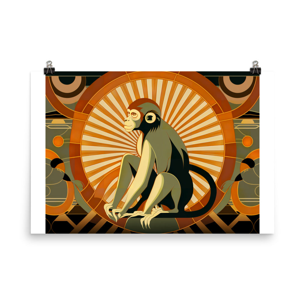 Monkey in art deco photo paper poster - Posterfy.AI