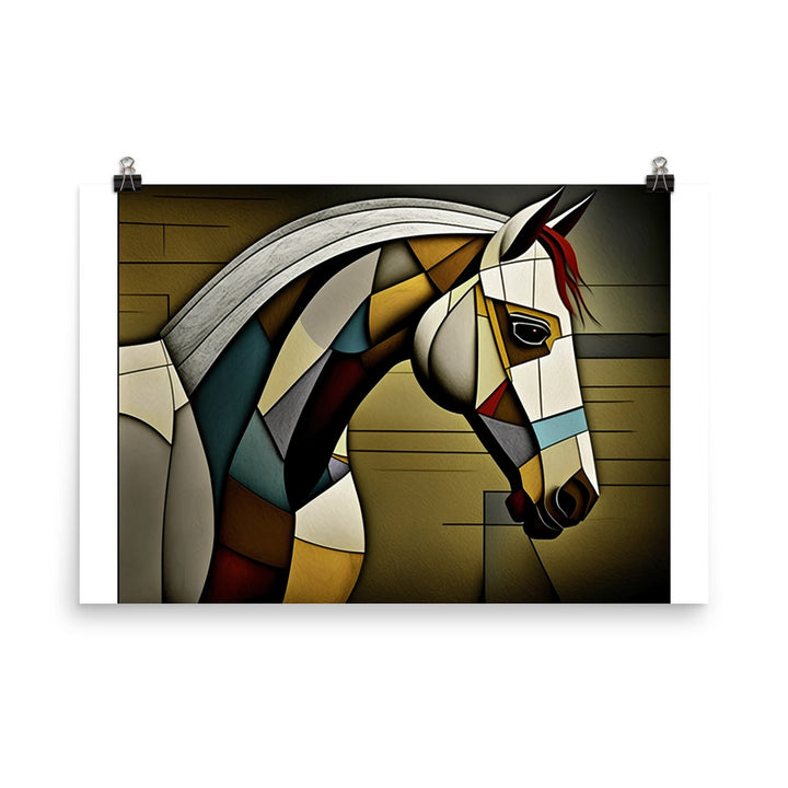 Horse in colorful cubism style photo paper poster - Posterfy.AI