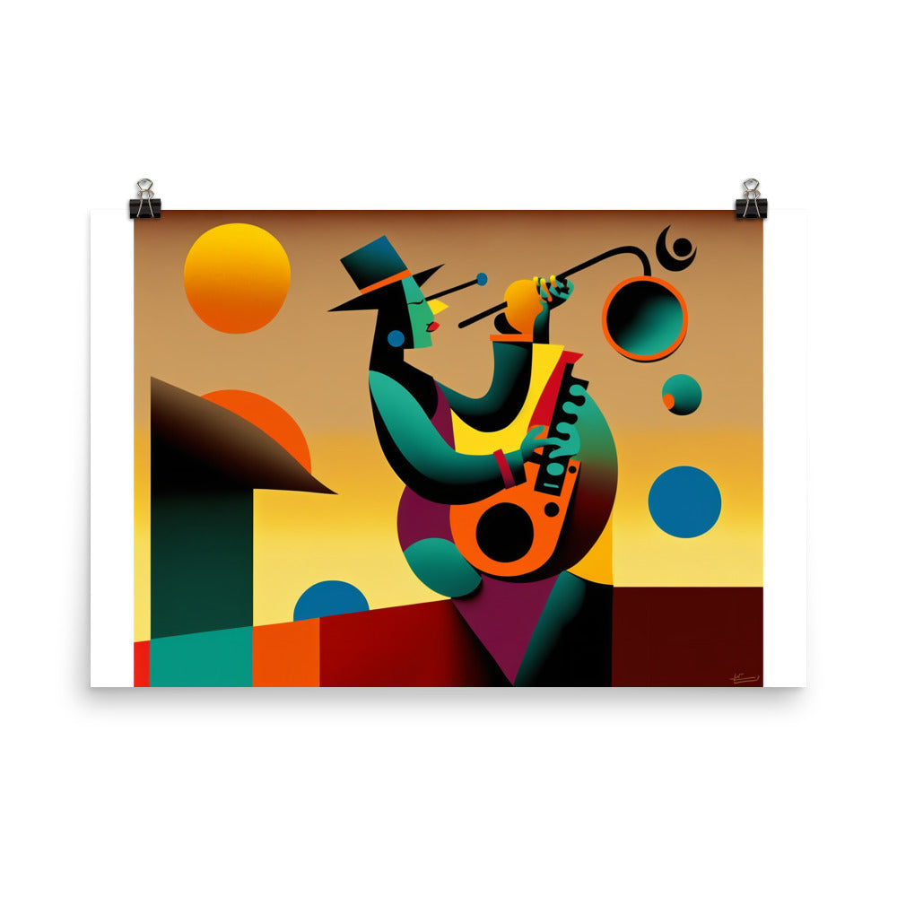 Saxophone player in simple abstract style photo paper poster - Posterfy.AI
