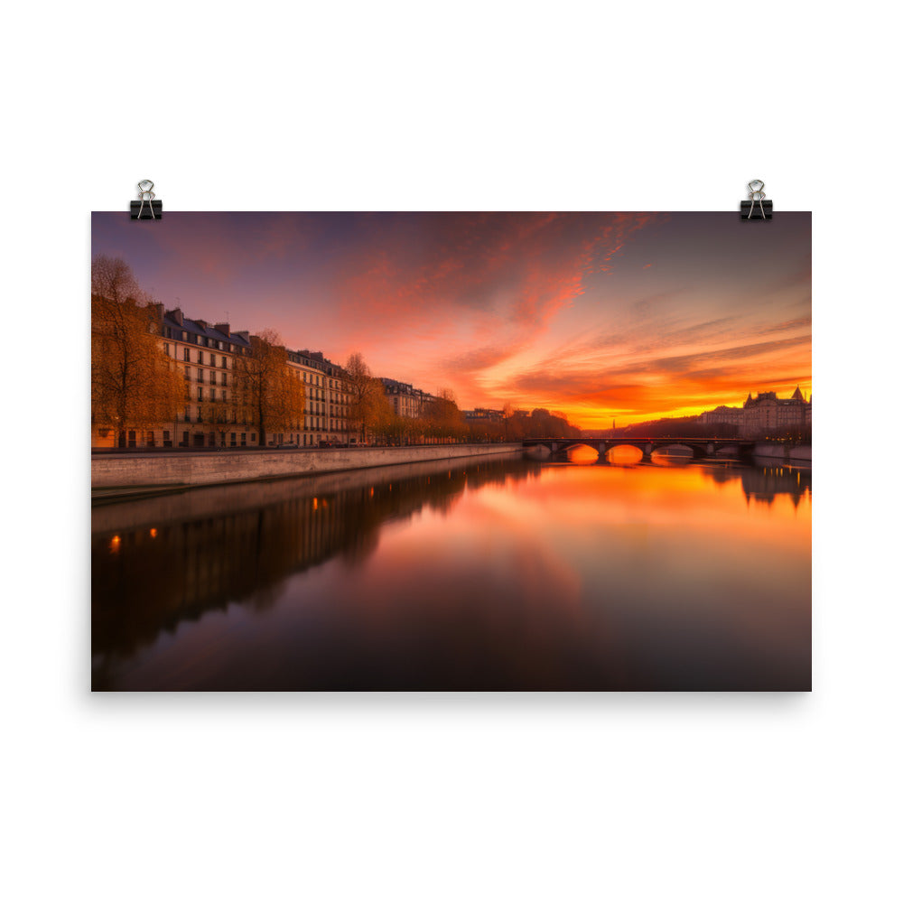 Seine River Sunset photo paper poster - Posterfy.AI