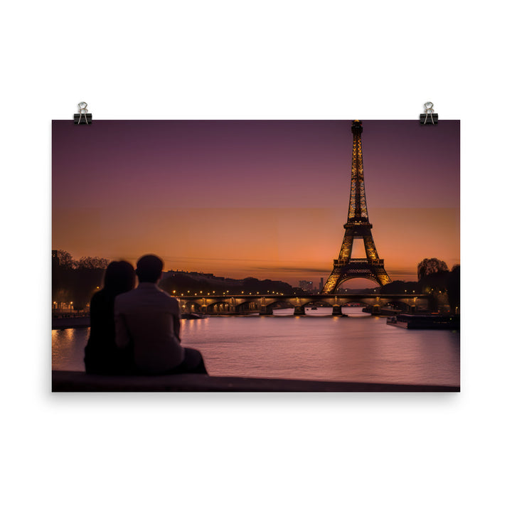Romantic Evening at Eiffel Tower photo paper poster - Posterfy.AI