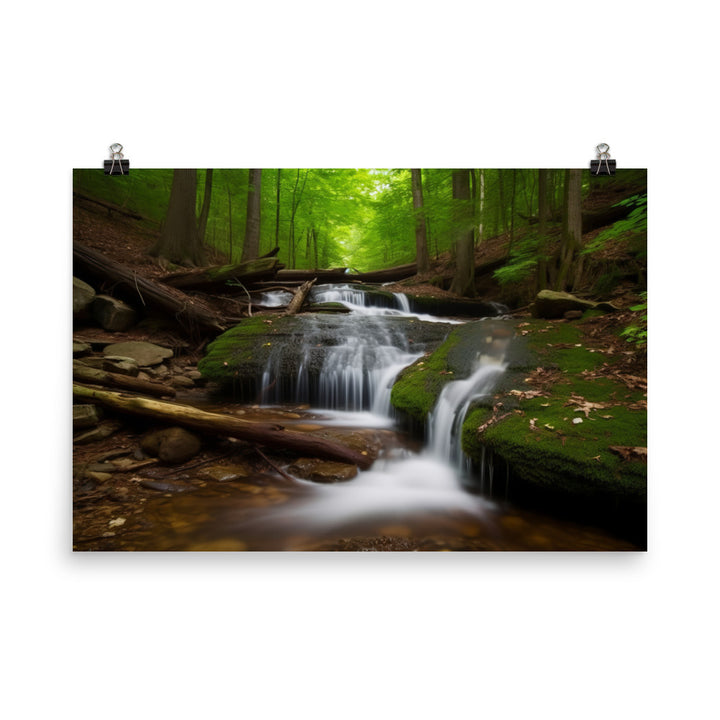 Majestic Waterfall in the Woods photo paper poster - Posterfy.AI