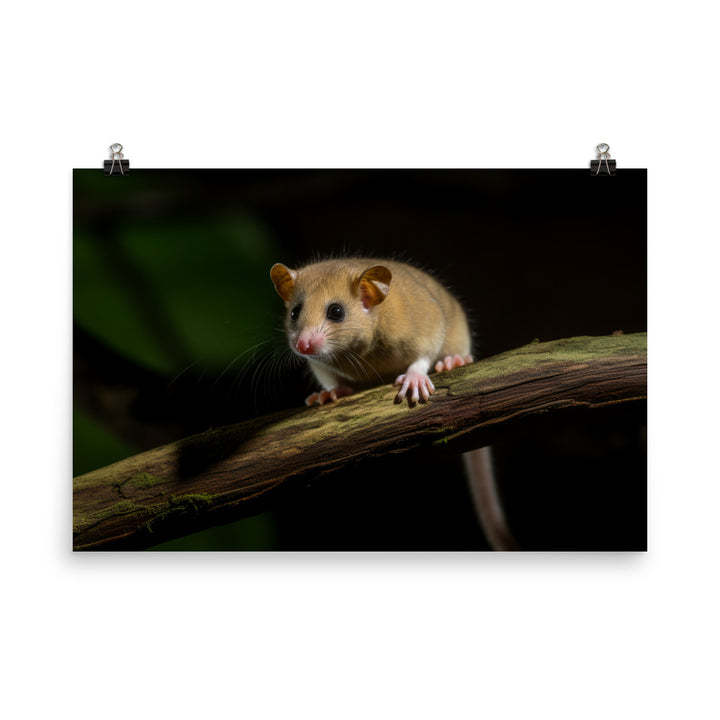 Energetic Dormouse playing on a branch photo paper poster - Posterfy.AI