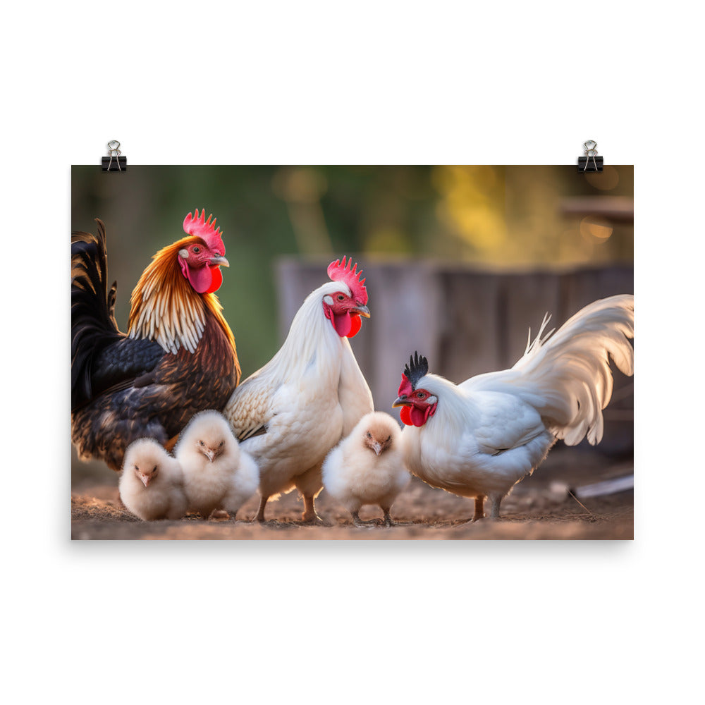 Leghorn Chicken Family Portraits photo paper poster - Posterfy.AI