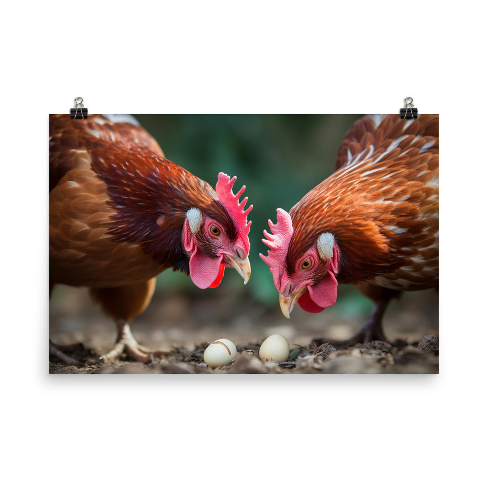 Rhode Island Red Chicken enjoying their Favorite Treats photo paper poster - Posterfy.AI