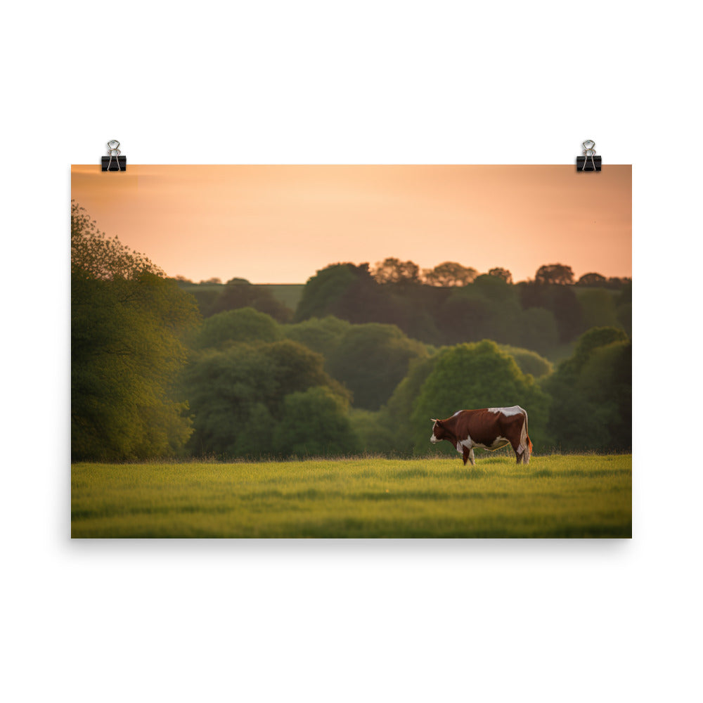 Hereford Cow grazing photo paper poster - Posterfy.AI