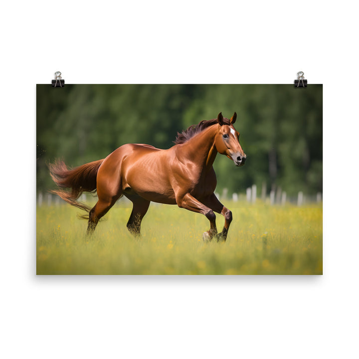 Majestic Quarter Horse Galloping in a Meadow photo paper poster - Posterfy.AI