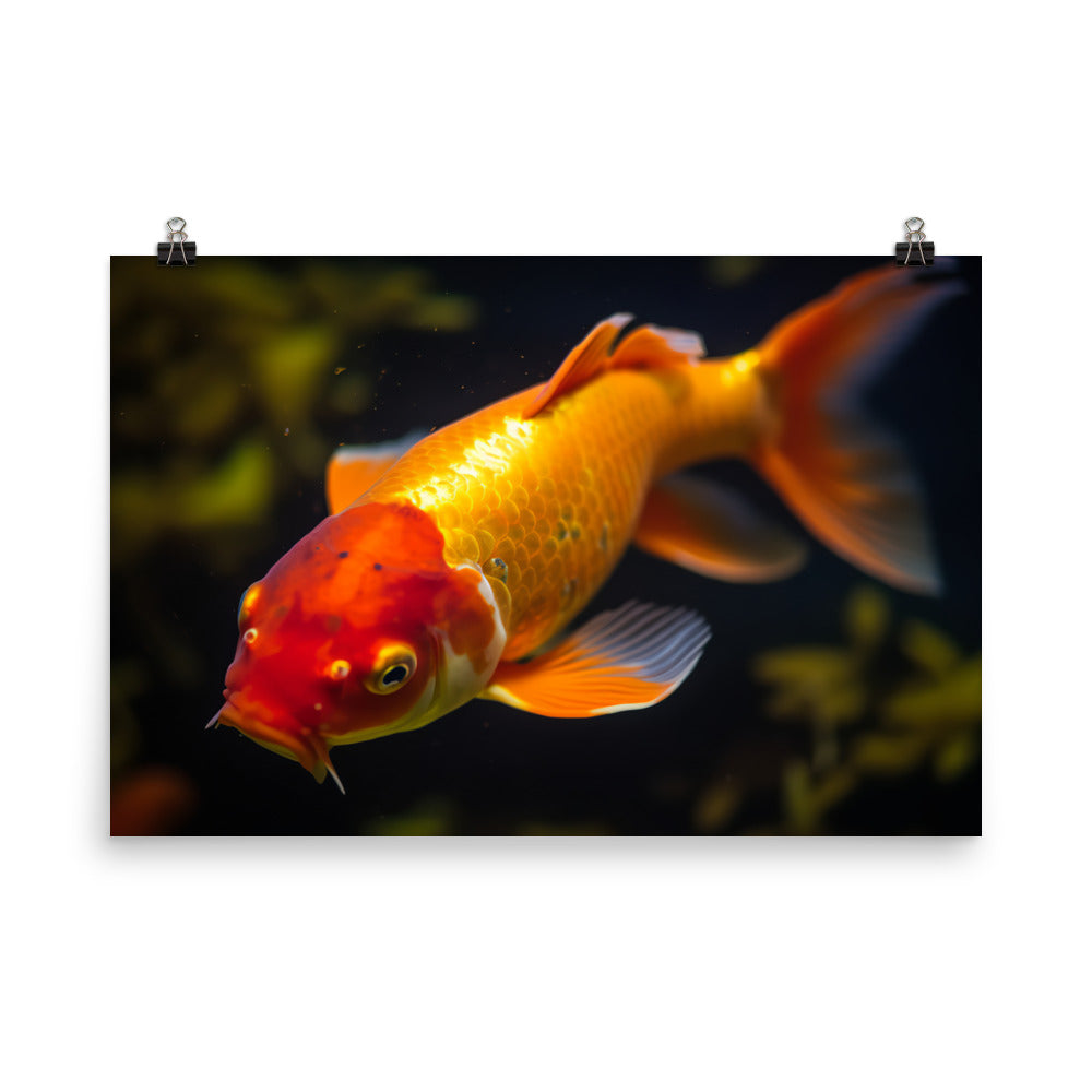 Vibrant Orange Koi in Colorful Aquarium Photo paper poster - Posterfy.AI