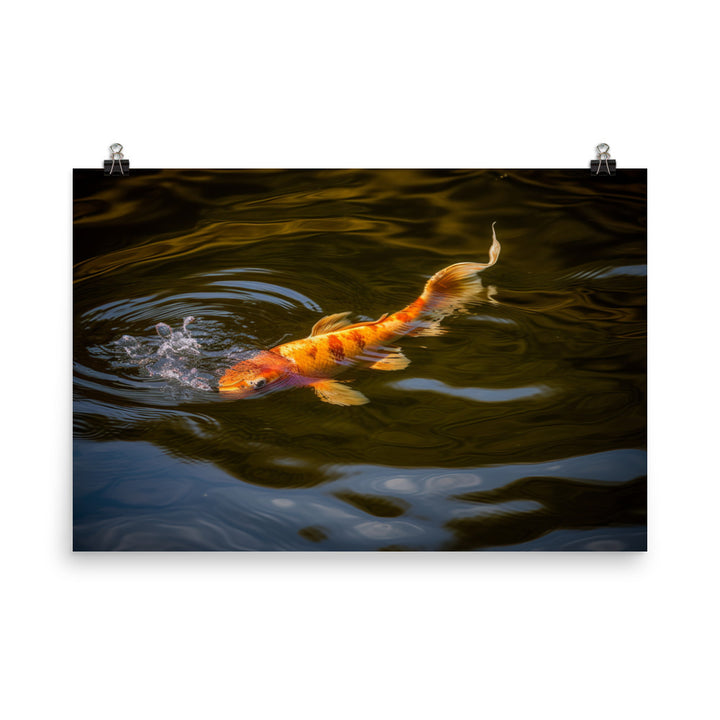 Golden Koi Swimming in Tranquil Pond  Photo paper poster - Posterfy.AI