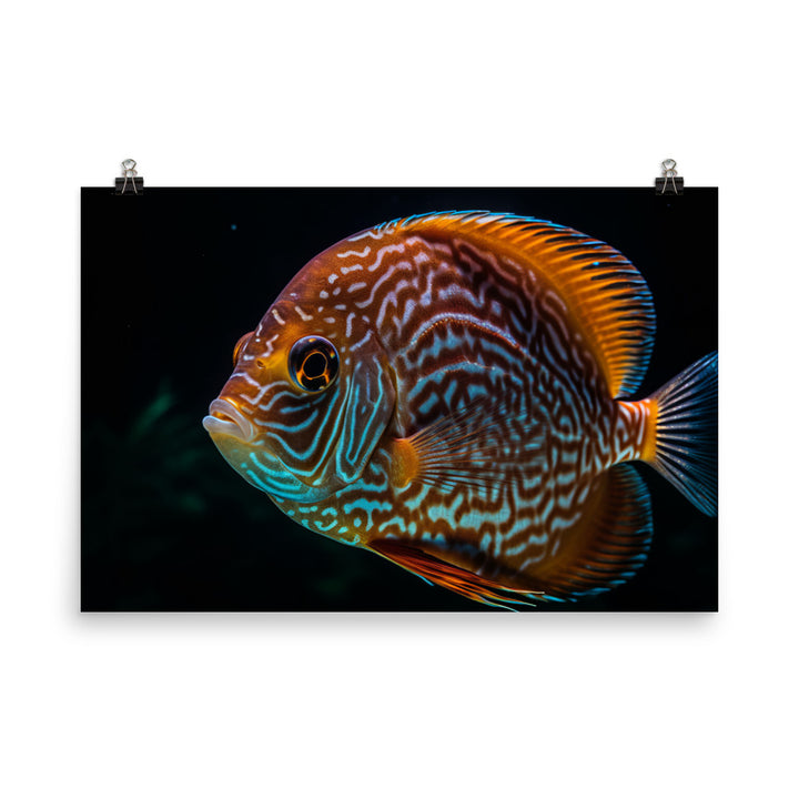 Majestic Discus Fish in Crystal Clear Waters Photo paper poster - Posterfy.AI