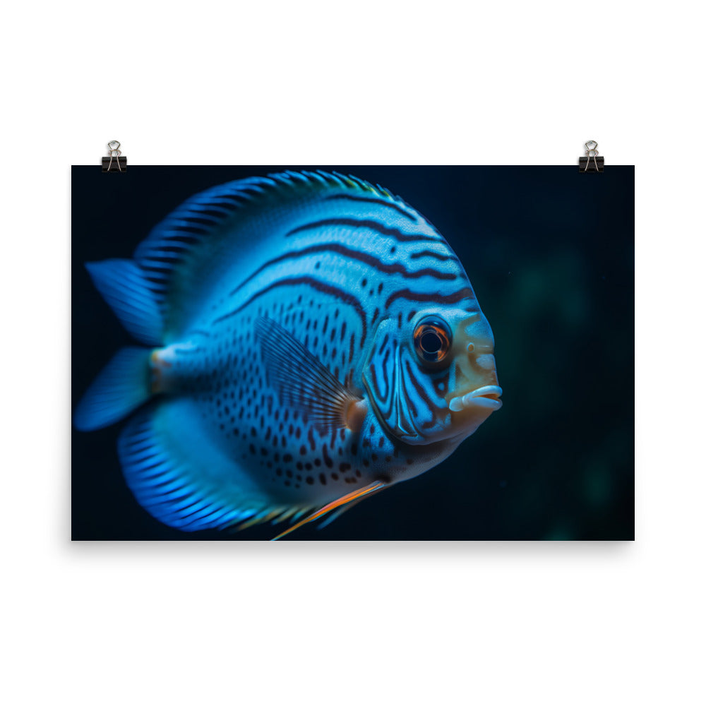 Captivating Discus Fish with a Striking Blue Hue Photo paper poster - Posterfy.AI