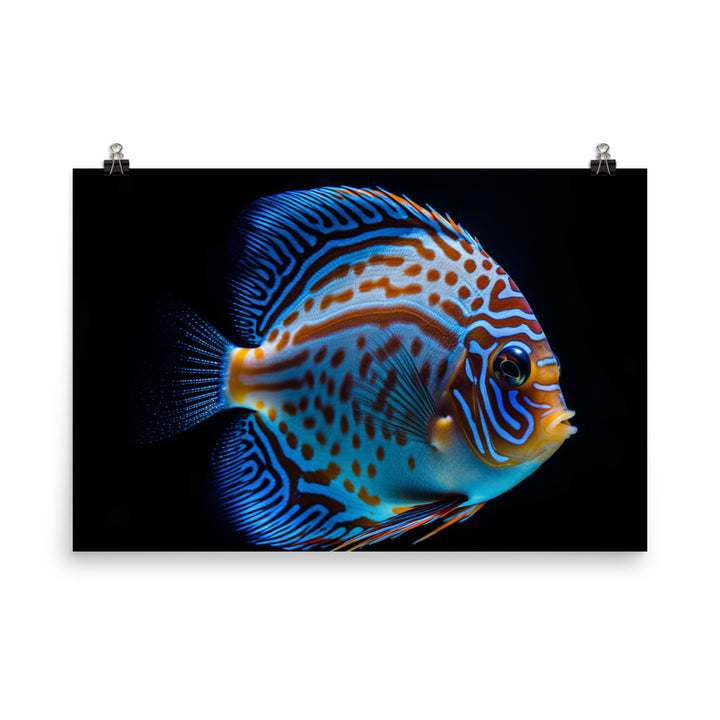 Captivating Discus Fish with a Striking Blue Hue Photo paper poster - Posterfy.AI