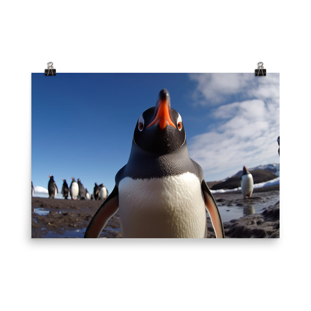 Curious Gentoo Penguin Photo paper poster - Posterfy.AI