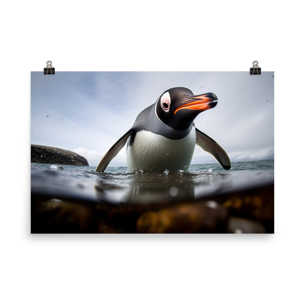 Curious Gentoo Penguin Photo paper poster - Posterfy.AI