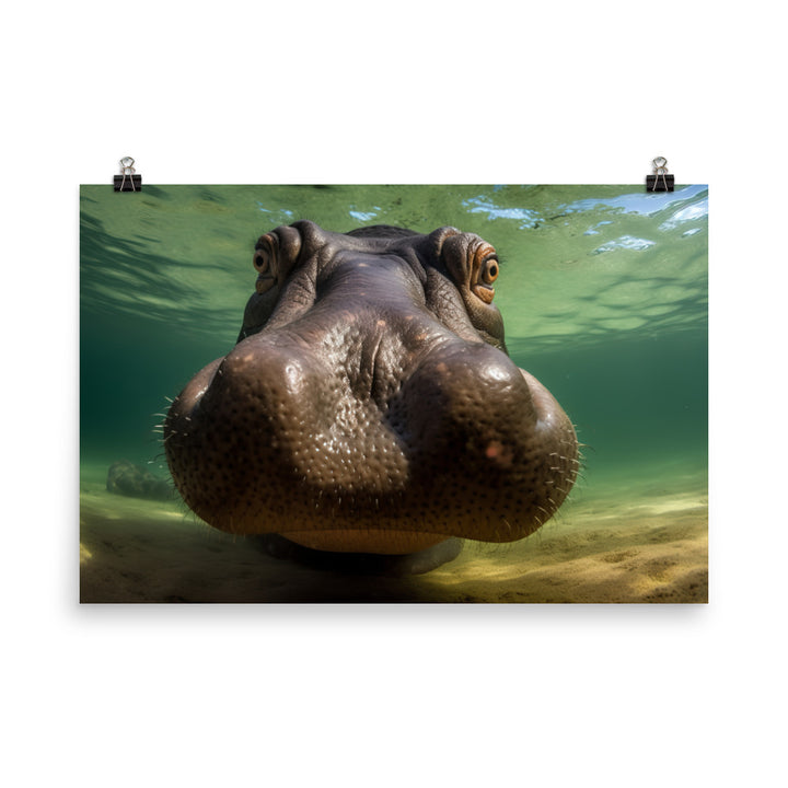 Underwater Hippopotamus Portrait Photo paper poster - Posterfy.AI