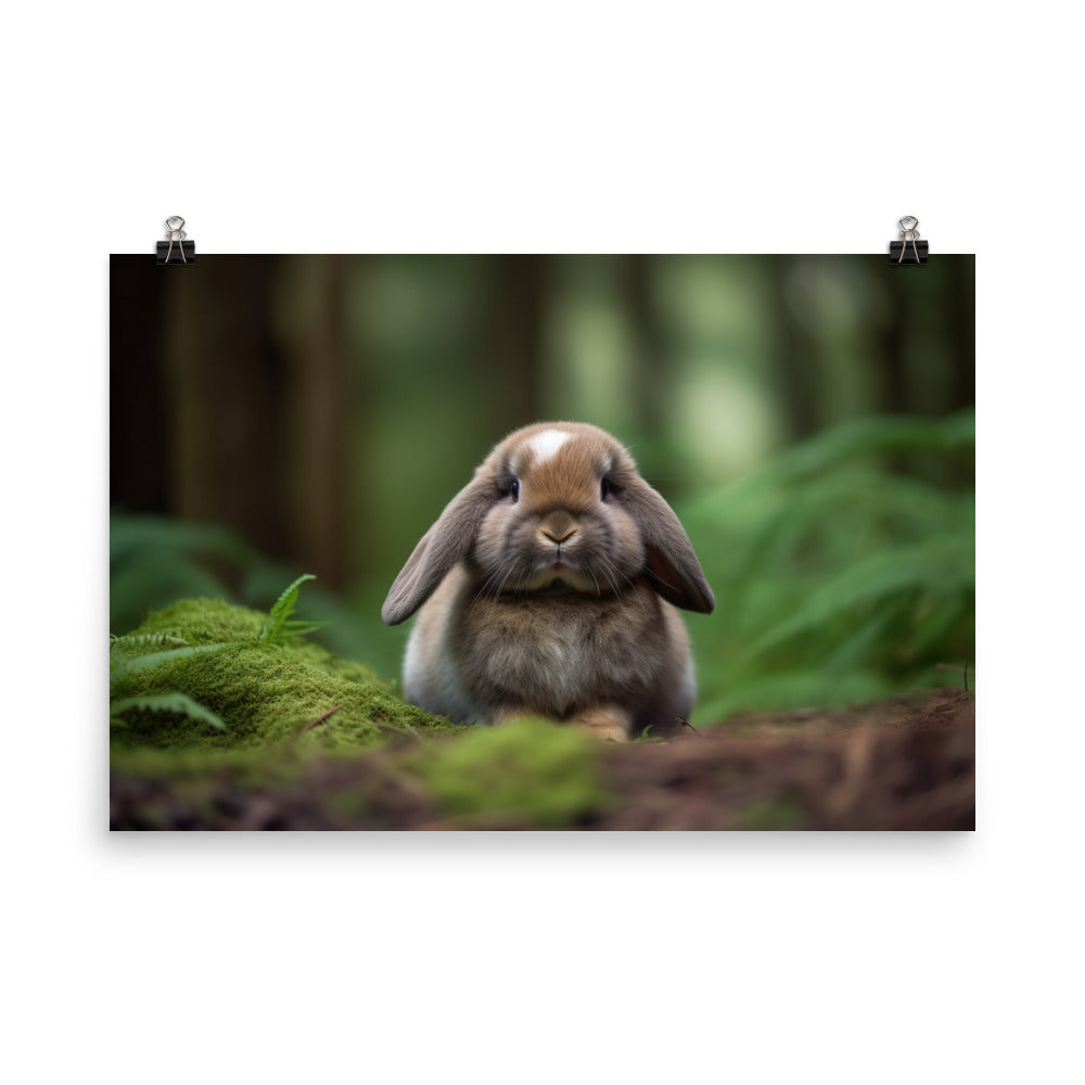 Serene Mini Lop Bunny in a Forest photo paper poster - Posterfy.AI