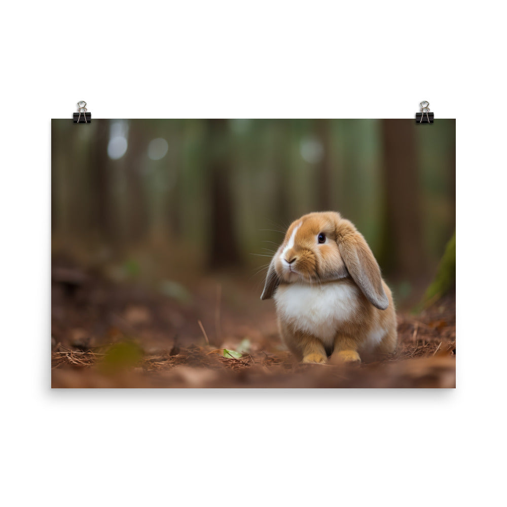 Serene Mini Lop Bunny in a Forest photo paper poster - Posterfy.AI