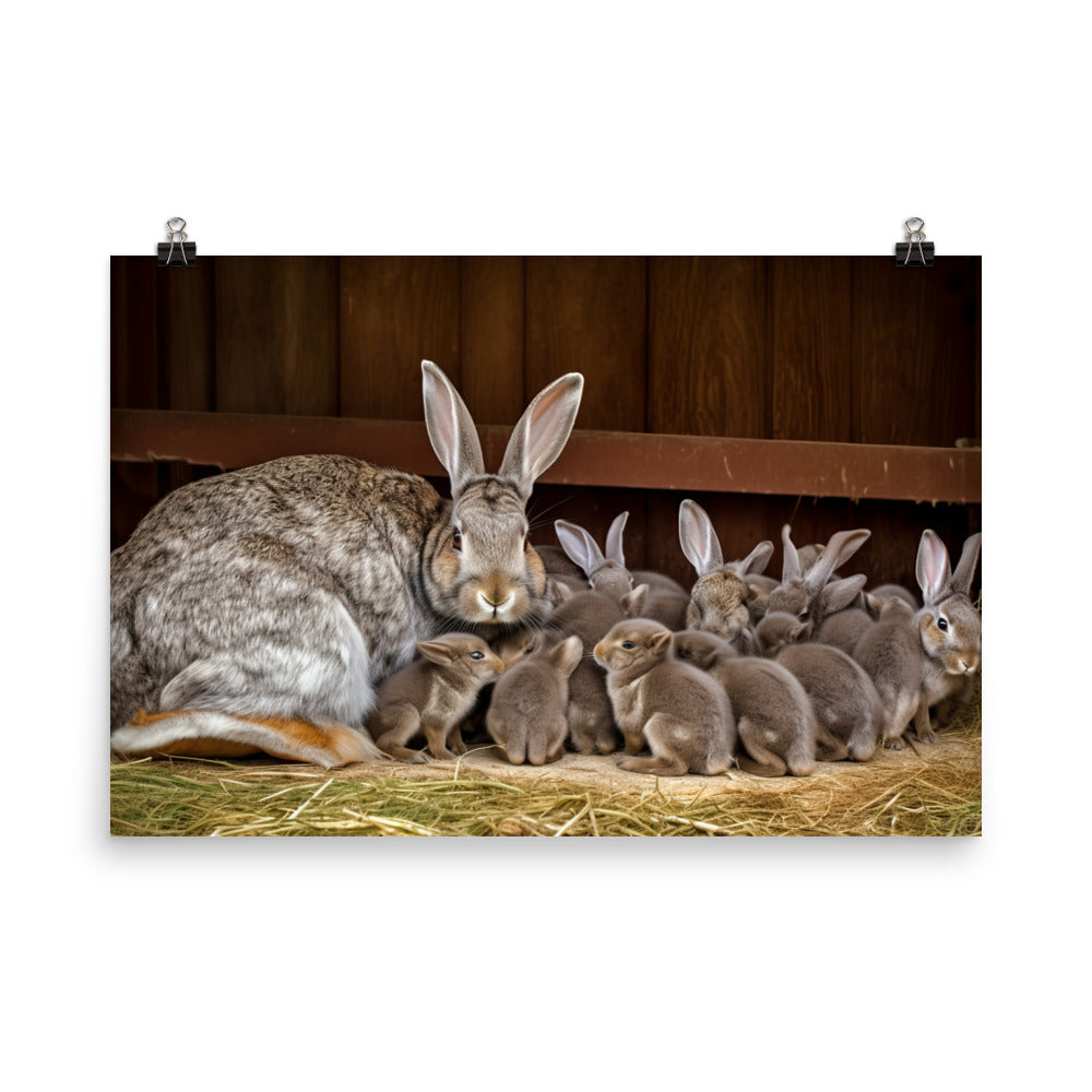 Flemish Giant Rabbit Family Time photo paper poster - Posterfy.AI