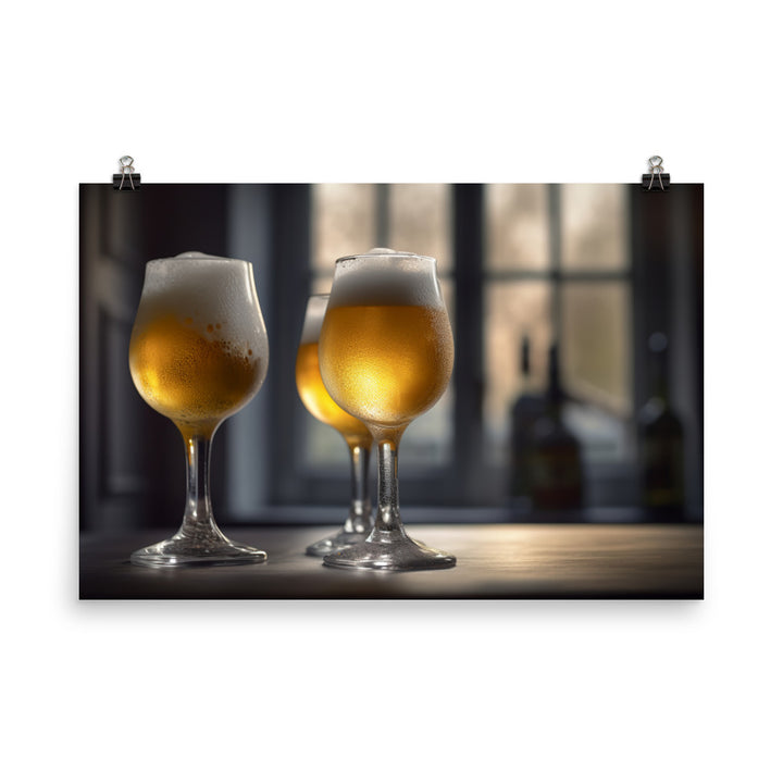 Chilled Belgian style beers in a frosty glass photo paper poster - Posterfy.AI