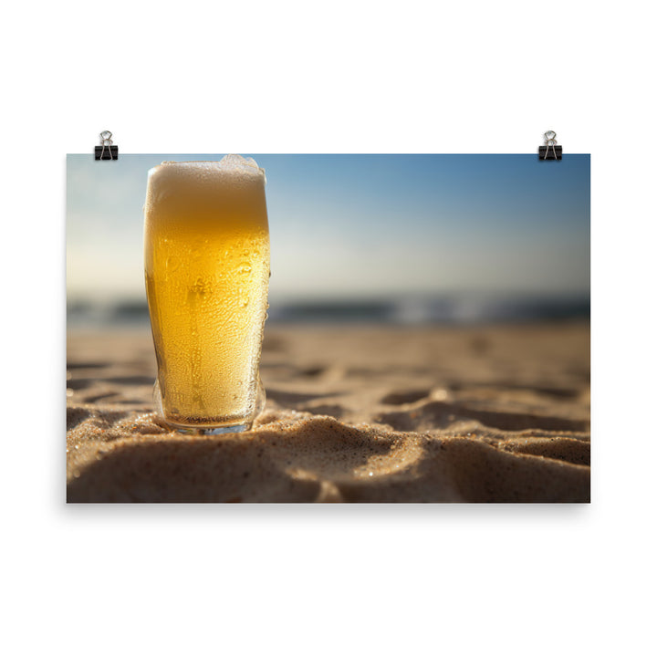 Icy Cold Wheat Beer on the Beach photo paper poster - Posterfy.AI
