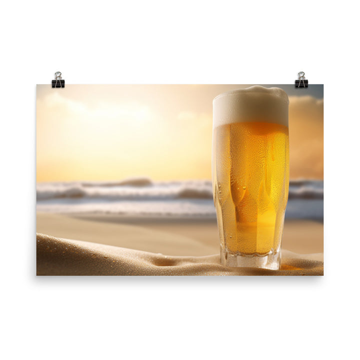 Icy Cold Wheat Beer on the Beach photo paper poster - Posterfy.AI