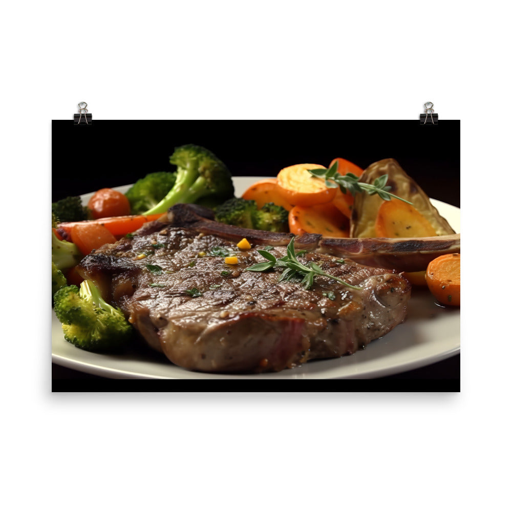 T-Bone Steak with Roasted Vegetables photo paper poster - Posterfy.AI