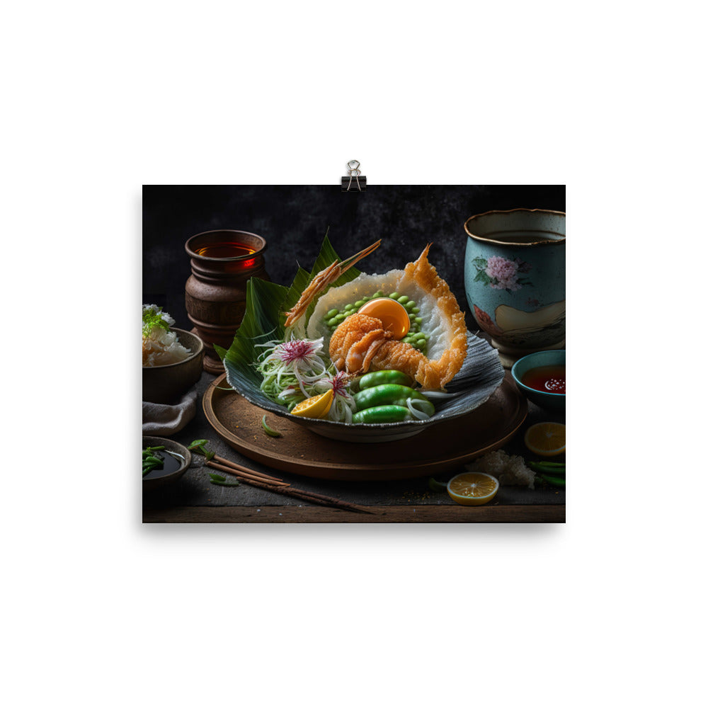A plate of crispy and golden tempura photo paper poster - Posterfy.AI