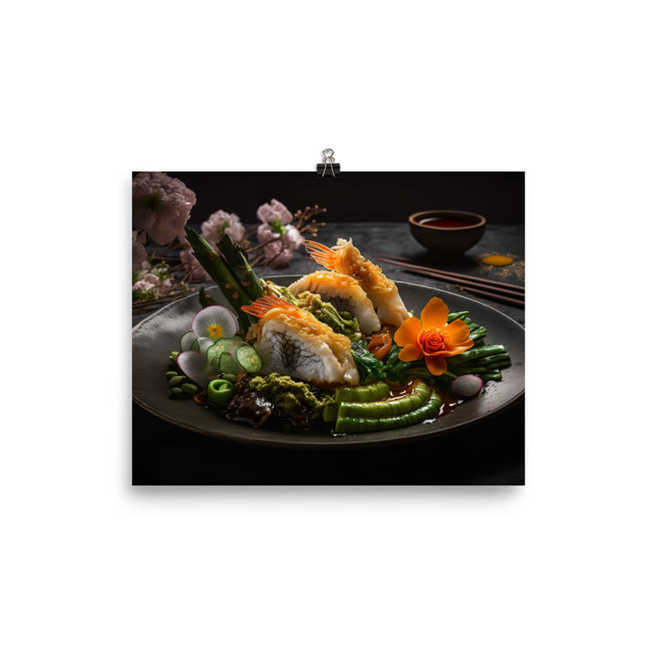 A plate of crispy and golden tempura photo paper poster - Posterfy.AI