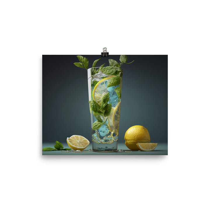 A tall glass of sparkling lemonade photo paper poster - Posterfy.AI