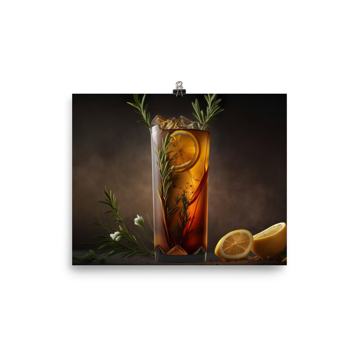 A tall glass of iced tea, with slices of lemon photo paper poster - Posterfy.AI