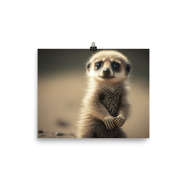A curious baby meerkat standing up on its hind legs photo paper poster - Posterfy.AI