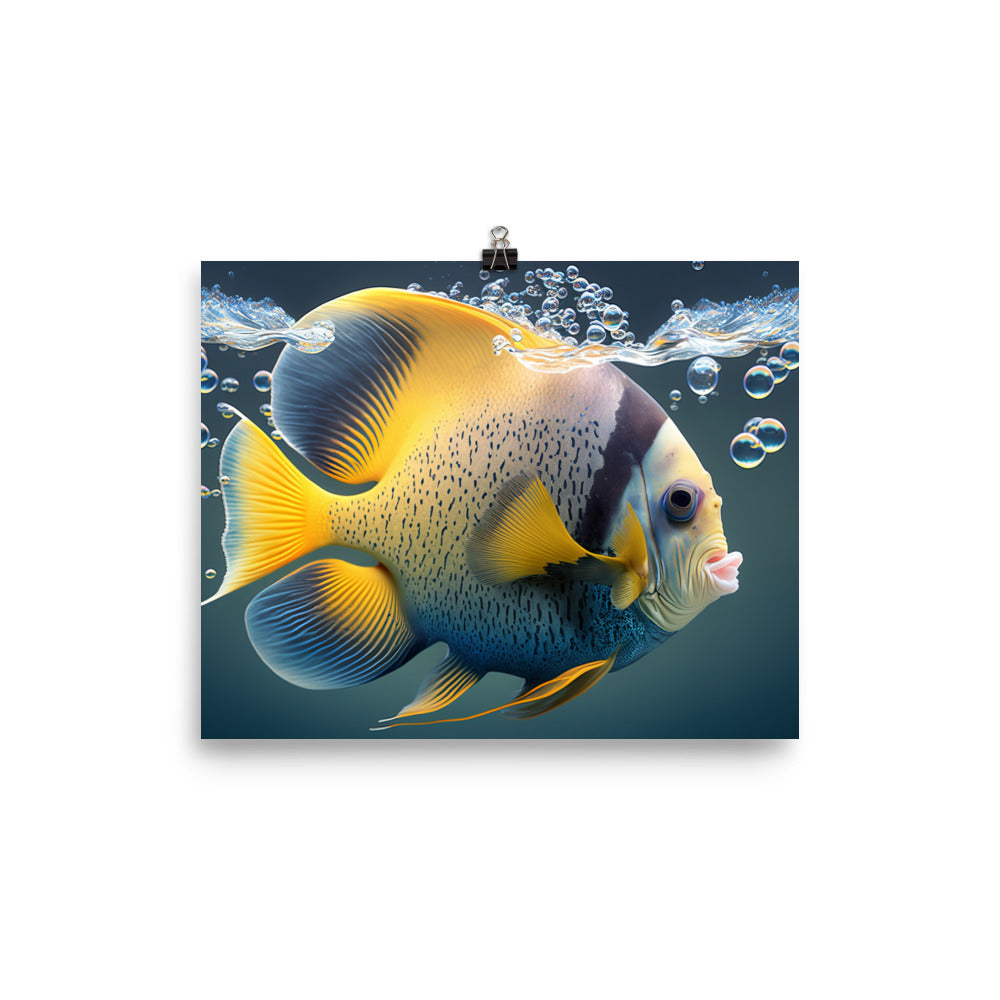 A majestic angelfish gliding gracefully through a sea of bubbles photo paper poster - Posterfy.AI
