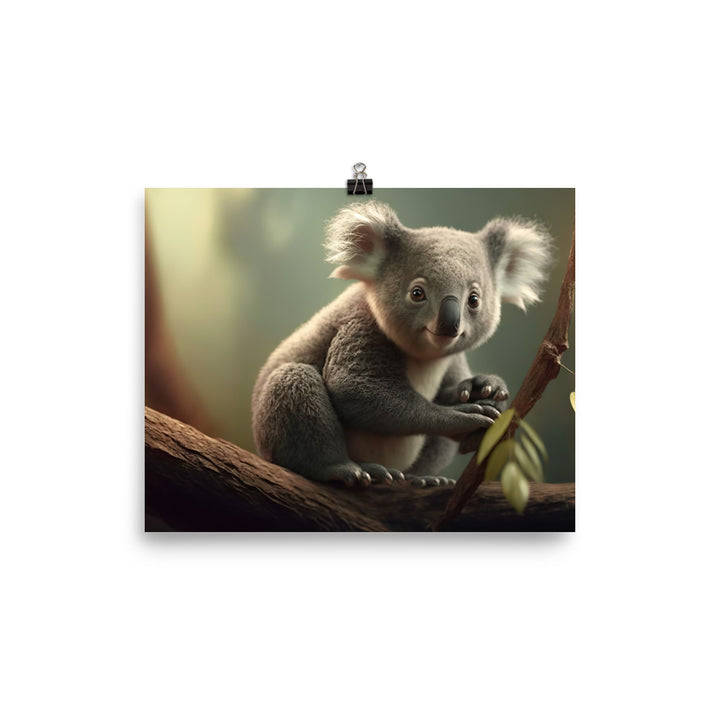 A majestic koala perched at the top of a tall eucalyptus tree photo paper poster - Posterfy.AI